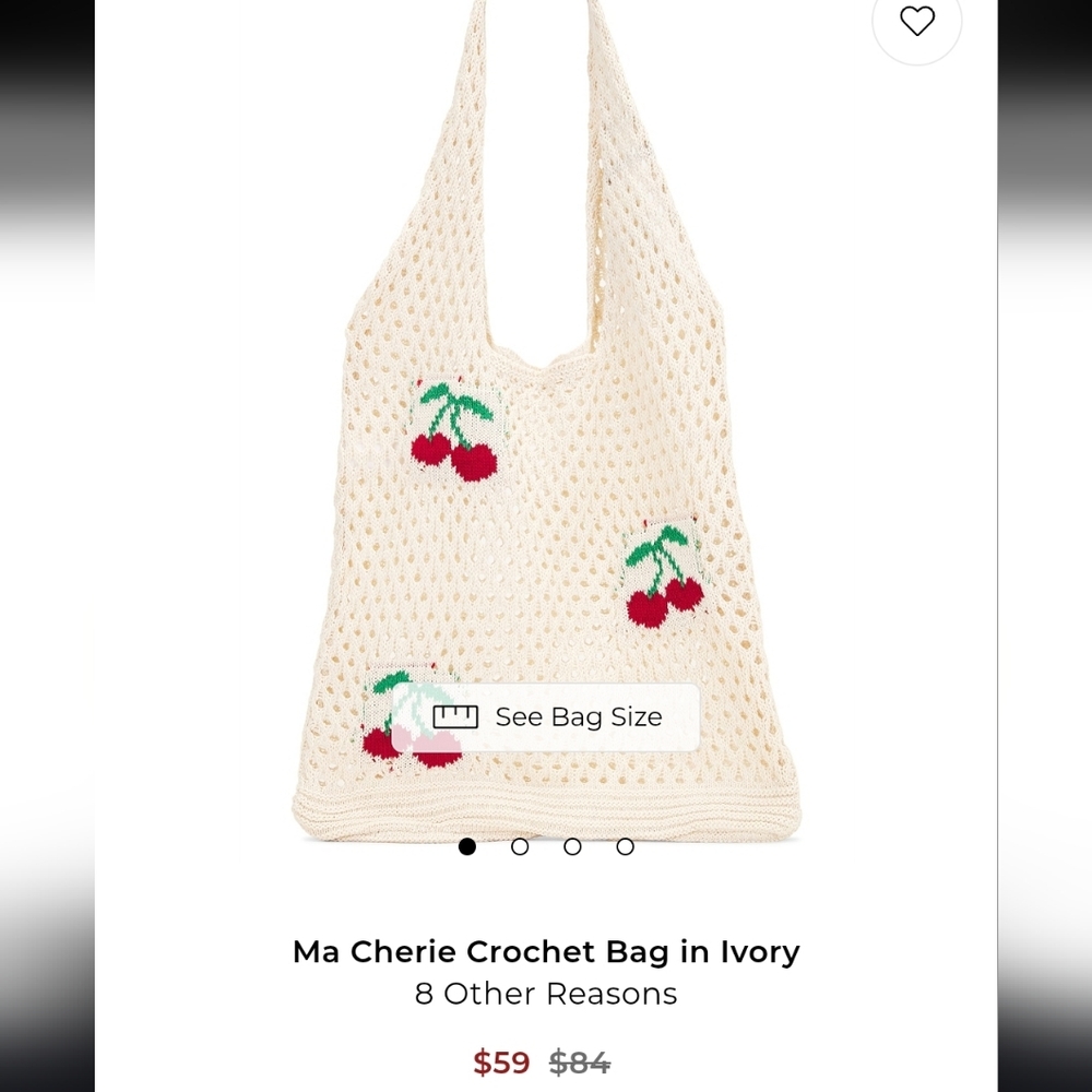New 8 Other Reasons Ma Cherie Crochet Tote with Cherry Embroidery in Ivory - Picture 5 of 5